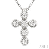 1/6 ctw Round Cut Diamond 6-Stone Bezel Set Cross Pendant With Chain in 14K White Gold